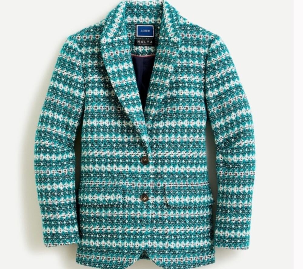 J. Crew Collection Boyfriend Blazer Nalya Italian Jacquard Wool Green Sz 8 New